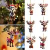 6Pcs Christmas Reindeer Ornament Cute Cartoon Elk Acrylic Hanging Decoration with Santa Hat 2D Flat Animal Pendant for Car Interior Home Holiday Party