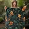 1pc Vintage Floral Print Flannel Blanket - Soft Warm All-Season Throw with Green & Orange Botanical Pattern, Durable Machine-Was