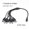 10pcs 12V DC Power Supply 1 Female to 8 Male way Splitter Plug extension adapter Cable 5.5mm*2.1mm connector for Led strip light