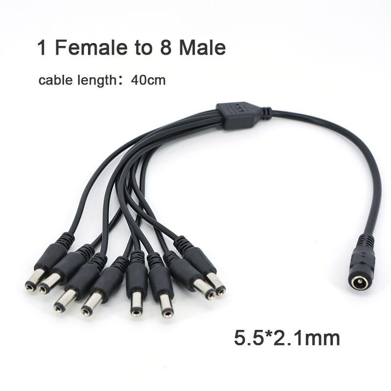 10pcs 12V DC Power Supply 1 Female to 8 Male way Splitter Plug extension adapter Cable 5.5mm*2.1mm connector for Led strip light