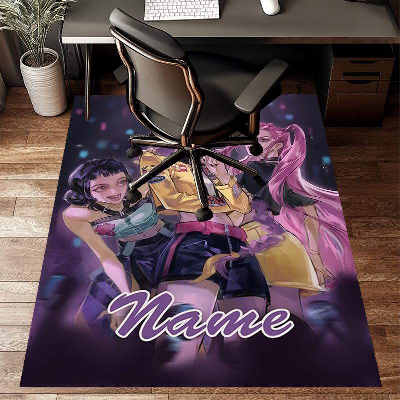 Custom KPop Demon Hunters Mat Personalized Name, Polyester Washable Indoor Entryway Rug, Gift for Christmas, Easter, Thanksgiving Day