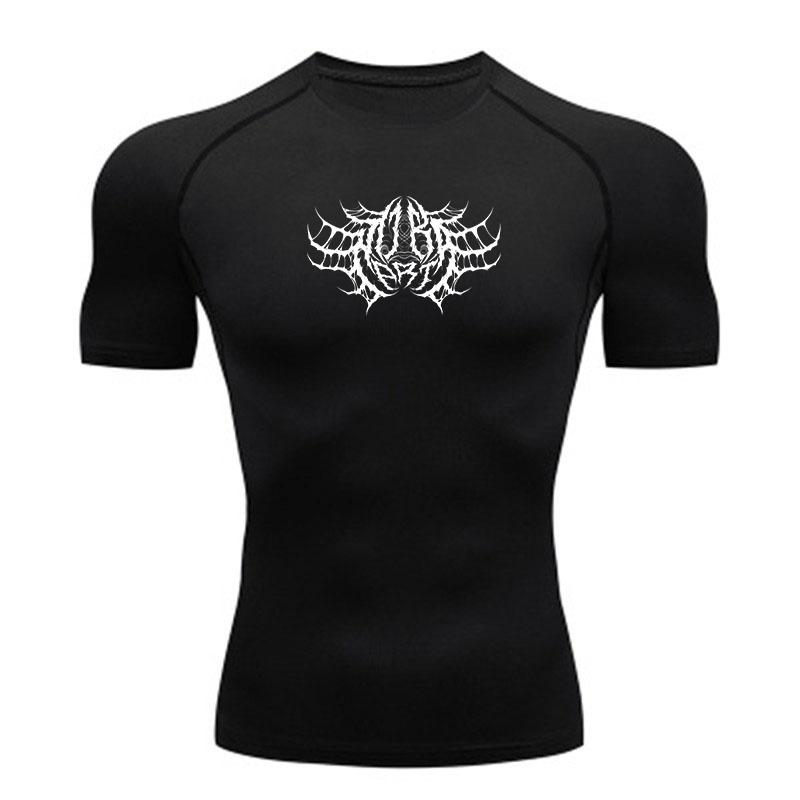 Men's Quick Dry Compression Fitness T-shirt, Spider Web Texture Gothic Death Metal Style Athletic Top for Gym Workout Running Training Active Wear
