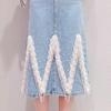 Fashionable 3D Flowers Denim Skirt for Women with High Waist and Beaded Tassels