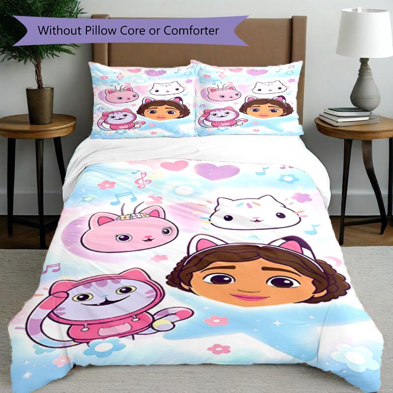 3pcs Duvet Cover Set (1*Duvet Cover + 2*Pillowcase, Without Core), Gabby's Dollhouse Print Bedding Set, Bedroom Decor, All‑Season, Birthday Gift