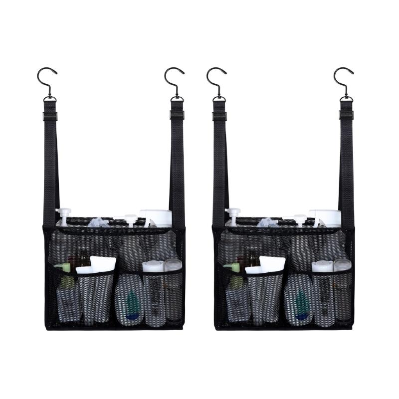 Pack of 2 Adjustable Hanging Meshes Bath Storage Bags Breathable Fabric No Tools Installation for Bathroom Organization