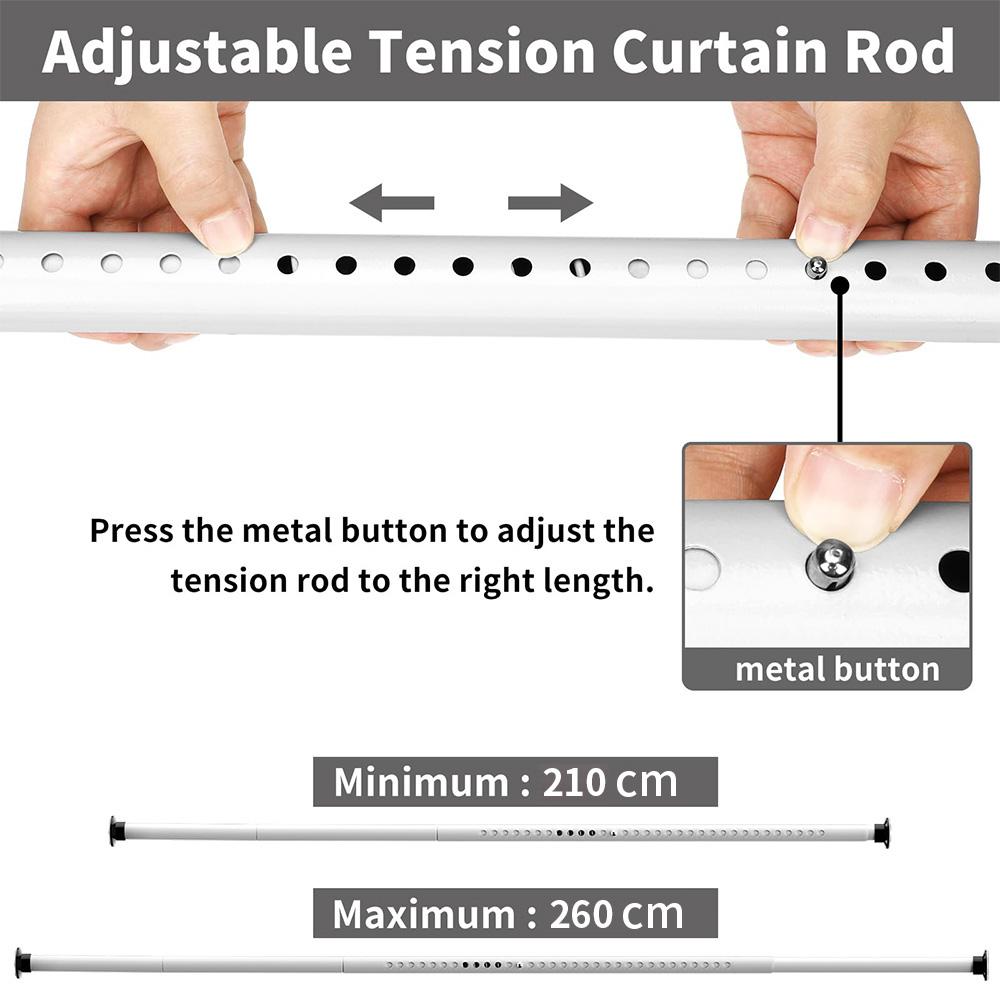 Shower Curtain Rod Extendable Rustproof Adjustable Pole Multi Purpose Curtain Rail Cupboard Wardrobe Hanging Rod No Drilling