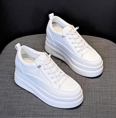 Туфли из натуральной кожи 8 см Массивные кроссовки Платформа Каблук Клин Теплая Женская Зимняя Обувь Вулканизированные Кроссовки Tenis Mujer