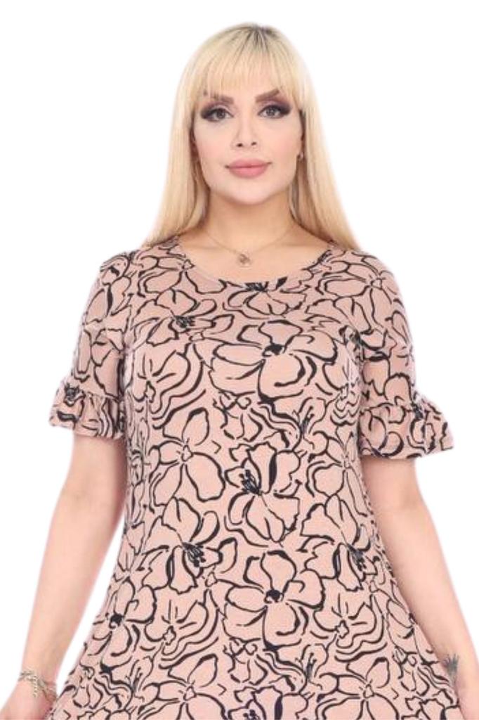 Женское платье большого размера, юбка большого размера с короткими рукавами, рюшами, норковое платье миди с цветочным узором