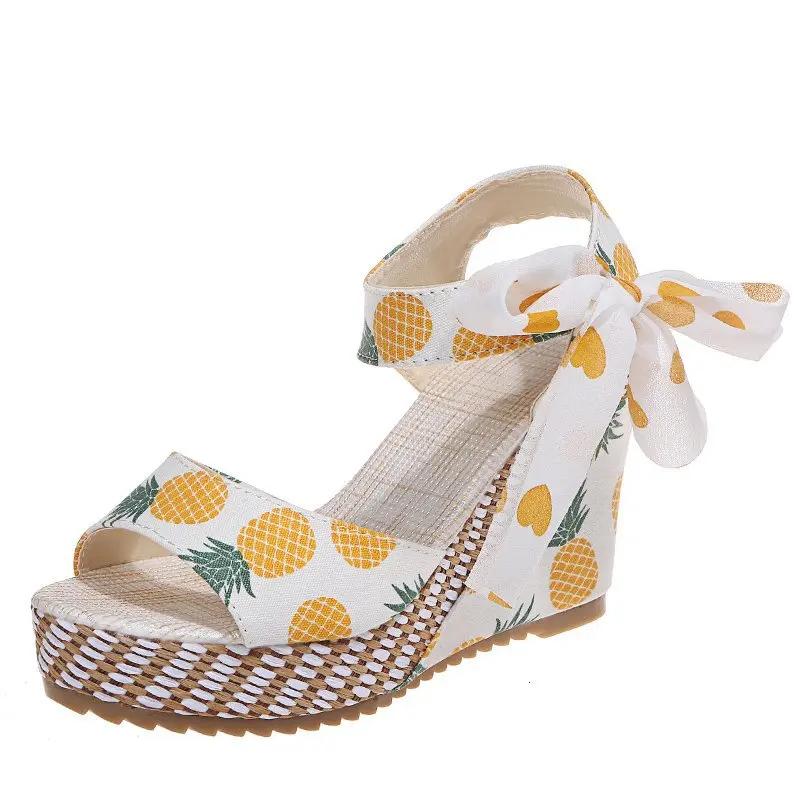 Women 2024 New Platform Wedges Sandals Summer Sapatos Feminino Shoes Ankle Strap Fruit Print Footwear Sandalias De Mujer Pumps