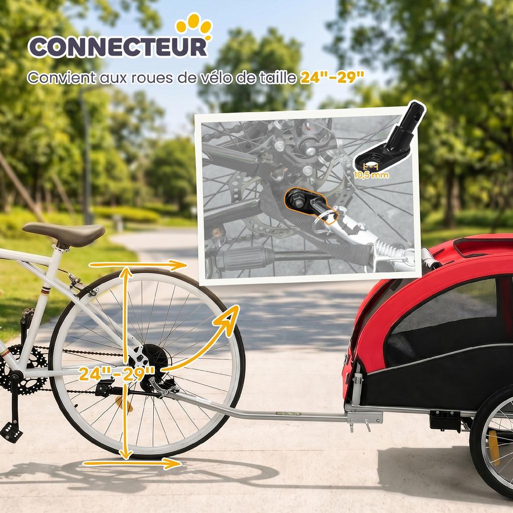 Dog Bike Trailer, 2-in-1, Medium Dogs, Suspension, Quick-Release Tires, 160 x 71 x 101 cm, Red