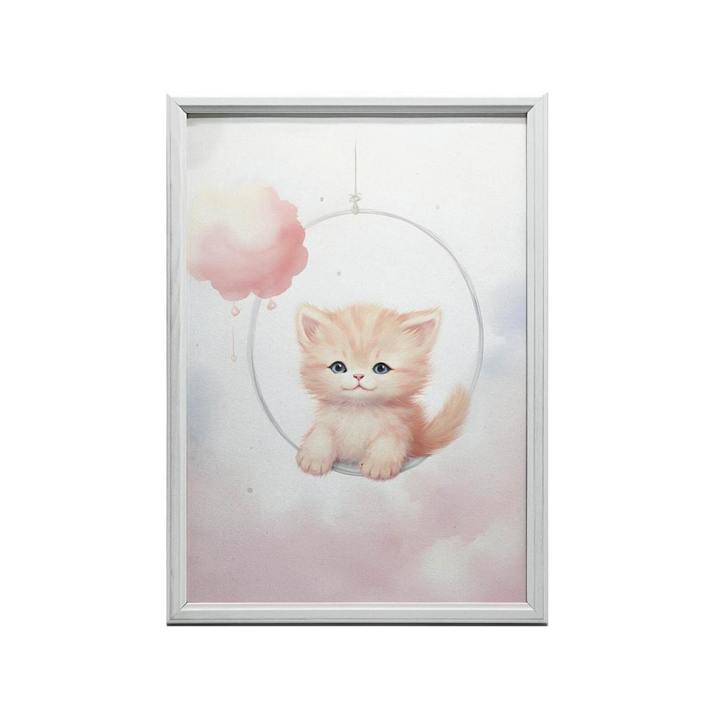 Радостный Котенок На Качелях Радостный Котенок На Качелях, 50x70 См, Золотая Алюминиевая Рама, Матовая Бумага 230 г/м²
