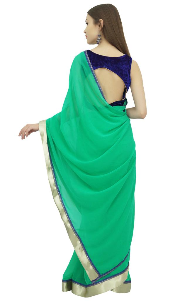 Atasi Ethnic Sea Green Women's Georgette Saree With Unstitched Blouse Piece