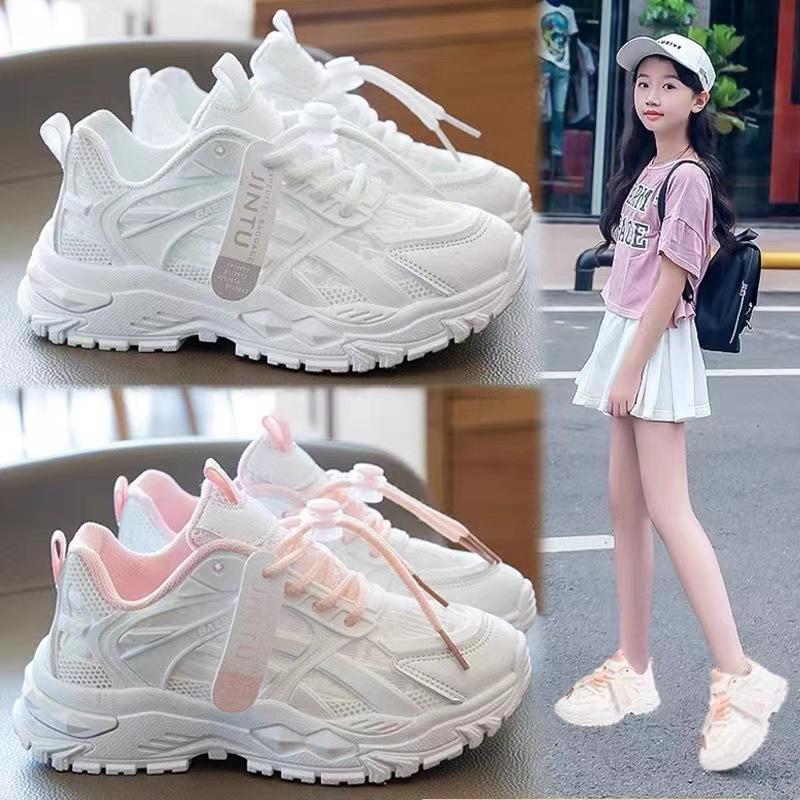 Спортивная обувь для девочек, дышащая сетчатая обувь для пап, новые универсальные белые туфли для мальчиков, повседневная сетчатая обувь для учеников начальной школы