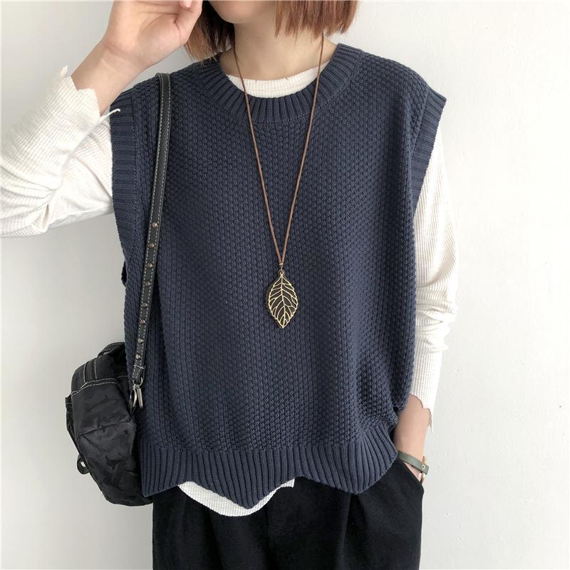 Женские трикотажные жилеты, модные, простые, неровные, осенние, однотонные, свободные, с круглым вырезом, без рукавов, свитера, мягкие, свободные, повседневные, жилеты