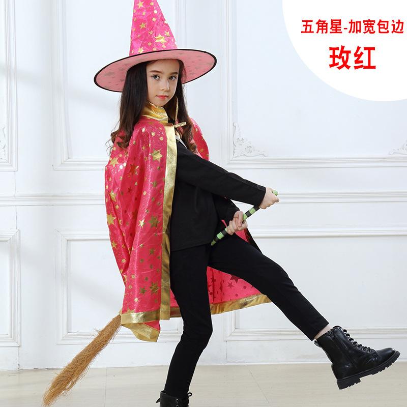 Halloween Cape Cape P Children's Party Show Wizard Wizard Bronzing Five Star Cape Hat Set