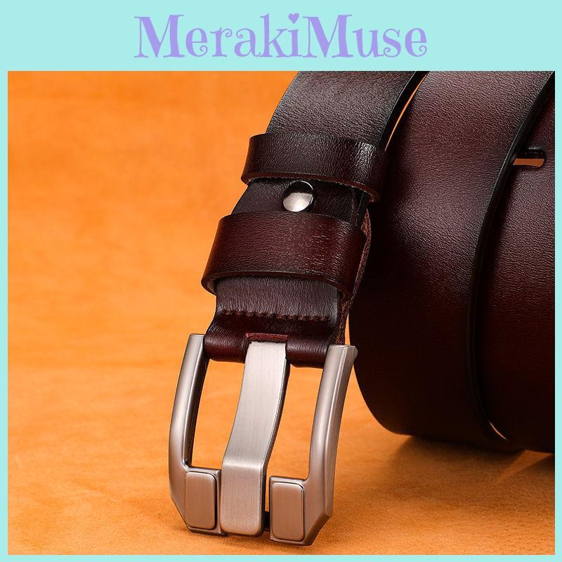 Color Solid Men Leather Belt With Geometric Style And Durable Alloy Pin Buckle