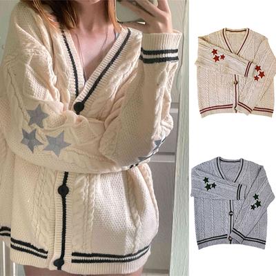 Зимние свободные кардиганы женские с вышитыми звездами Tay Vintage Y2K Streetwear Осенние однобортные с длинными рукавами Swift Knitted Swift