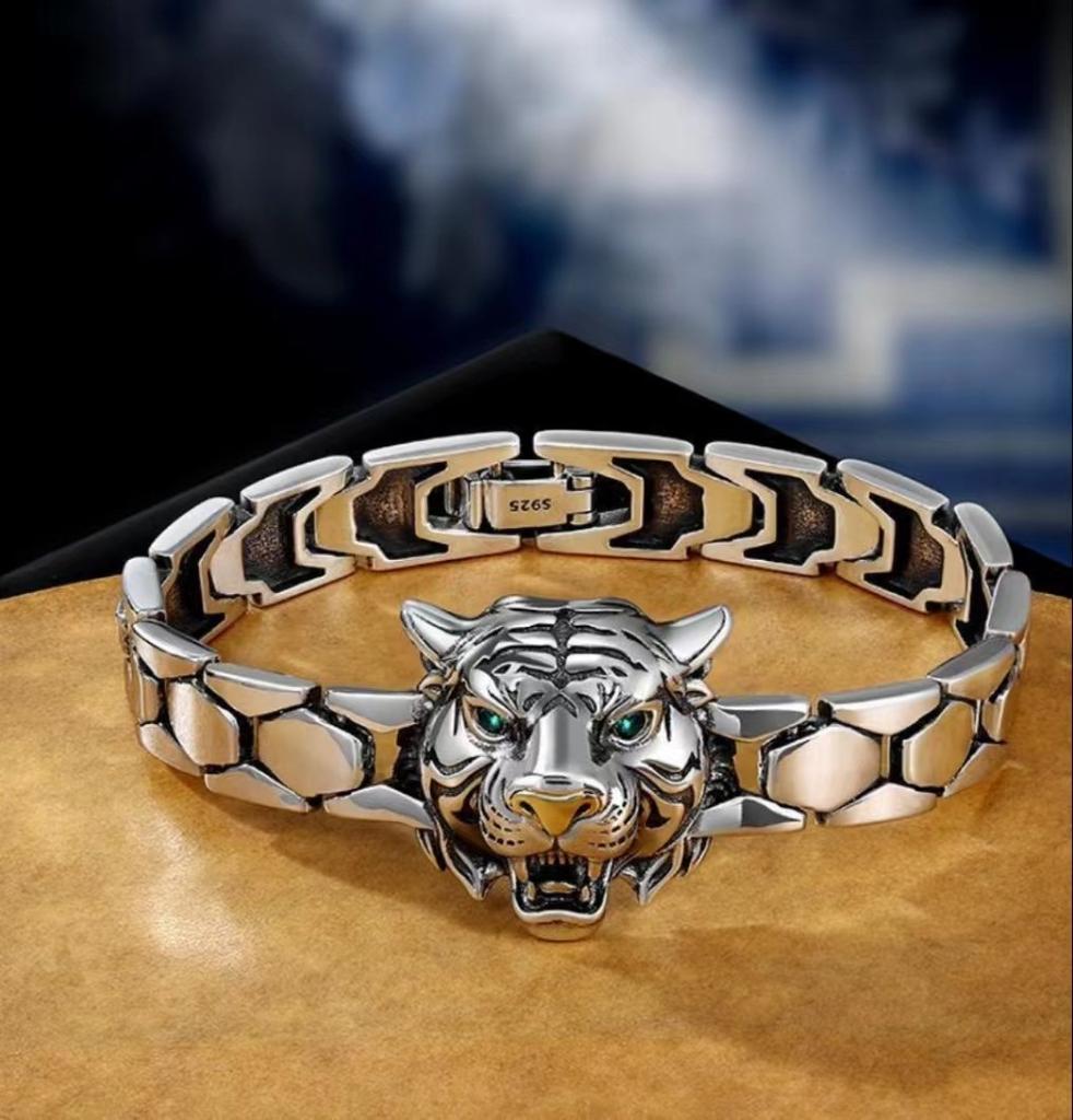 Papas High-end Original Design Tiger Head Bracelet for Men, Personalized and Domineering, Woven Retro Bracelet, Give To Boyfriend