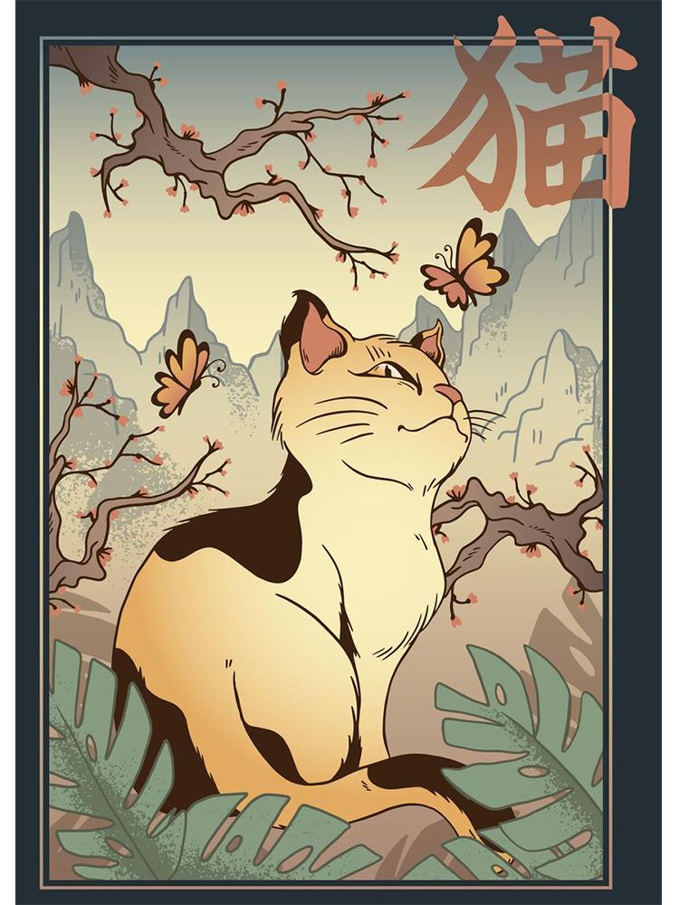 Ретро японский самурай кошка собака плакат холст картина скандинавское настенное искусство для современной гостиной украшение дома