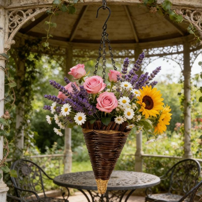Conical Plastic Hanging Basket Planter with Stable for Beautiful Outdoor Display in Gardens Resistant to Weather and Easy to Clean