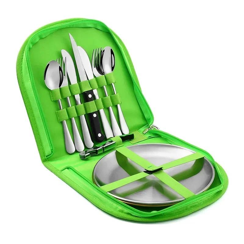 Набор из 10 столовых приборов для отдыха на природе: портативная вилка, ложка, нож из нержавеющей стали, открывалка для бутылок, посуда для кемпинга, походов, пикника, кухонные принадлежности, инструменты.