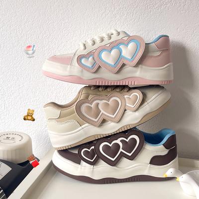 Модные туфли Kawaii, женские кроссовки на платформе, симпатичные розовые сердечки, теннисные туфли, женская мода, корейская школьная обувь из вулканизированной стали, туфли в стиле Лолиты 2000 года