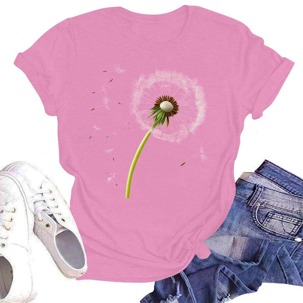 Женская повседневная свободная футболка с принтом, круглый вырез, пуловер, короткий рукав, топ