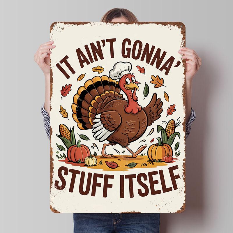 Funny Thanksgiving Turkey Cartoon Metal Poster Custom Wall Art Retro Vintage Tinplate Signs for Man Cave Office Decor House Home