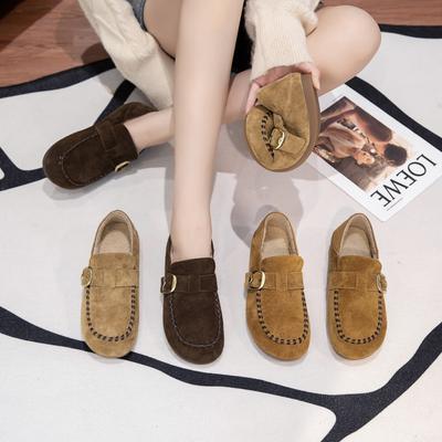 Кожаная обувь детская 2025 зима новая Birkenstocks повседневные без шнуровки ленивые лоферы вельветовые термо хлопковые туфли