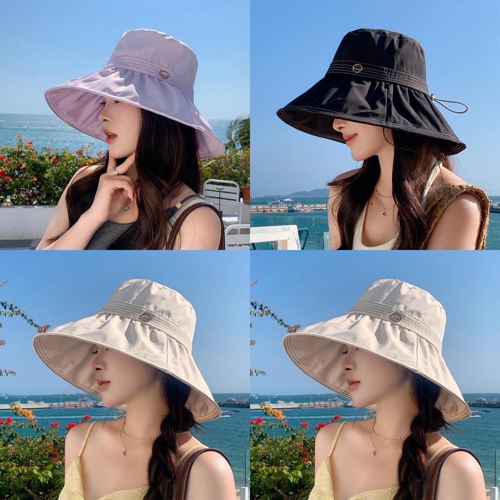 Summer Fashion Sun Hat For Women With Large Brim Breathable Polyester Sunshade Casual Outdoor Travel