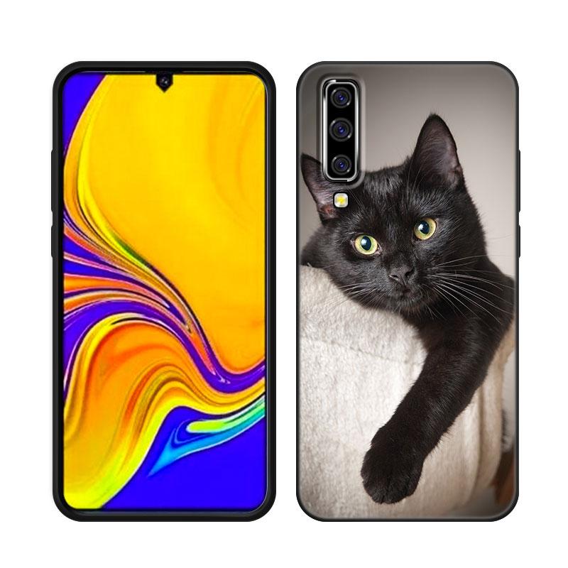 Черный кот пристально смотрит на чехол для телефона Samsung A13 A22 A24 A32 A23 A25 A34 A35 A52S A53 A54 A55 A73 A12 A14 A15 A31 A33 A50 A51