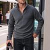 Men S Fleece Half Zip Solid Color Stand Collar Sweatshirt