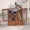 40*35*16cm1pc Vintage Double Door cosmetics&souvenir&Cup Sorting Storage Cabinet with Two Drawers,Nordic Style Household Wooden Cabinet.