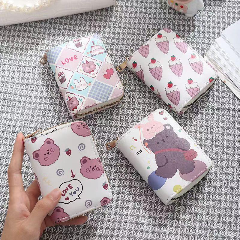 Держатель для карт с героями мультфильмов, милый женский кошелек на молнии, небольшой кошелек на молнии, держатель для карт для женщин