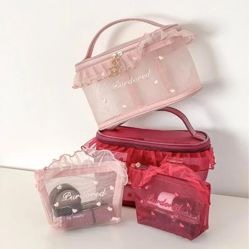 Студенческий прозрачный сетчатый пенал Ins Travel Cosmetic Organizer для женщин Косметичка для губной помады и кистей для хранения сумок