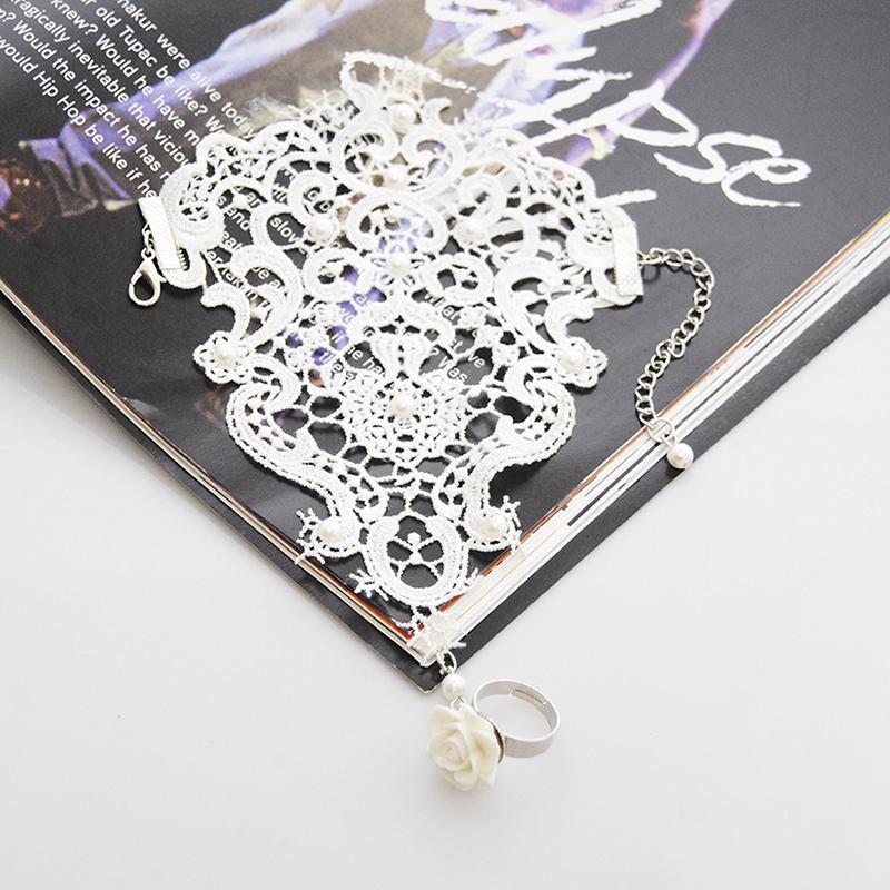 1шт женщин гот розы бусы цветок кружева раб перчатки регулируемое кольцо длинный браслет