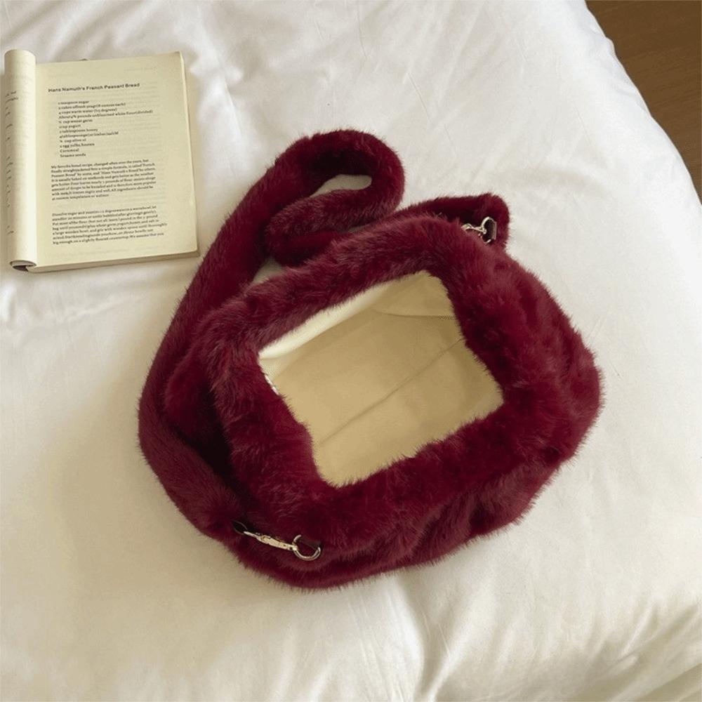 Large Capacity Cloud Plush Crossbody Bag Lightweight Mink Fur Wrinkle Handbag Daily