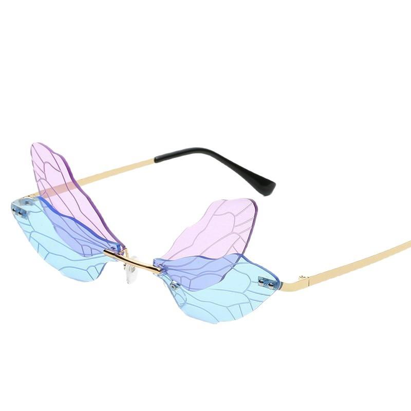 Trendy personalized frameless trimmed sunglasses women's dragonfly wings sunglasses European and American style funny dance glasses