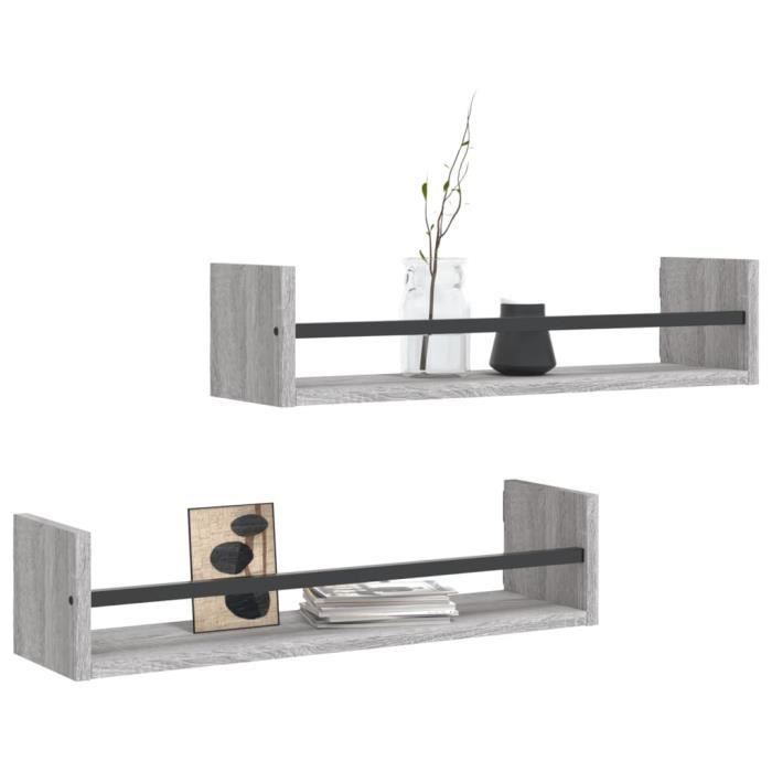 VidaXL Wall Shelves with Bars 2 Pcs Sonoma Grey 60x16x14 Cm 835437