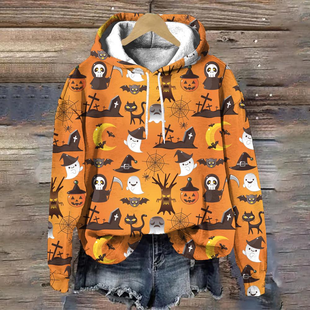 Мультфильм Женская толстовка с капюшоном Хэллоуин Милая женская одежда Топы Осенние повседневные пуловеры толстовки Модные свободные женские толстовки