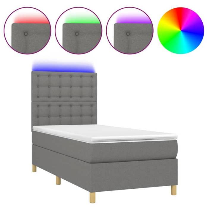 Maison Exclusive - Sommier à lattes de lit et matelas et LED Gris foncé 90x190 cm