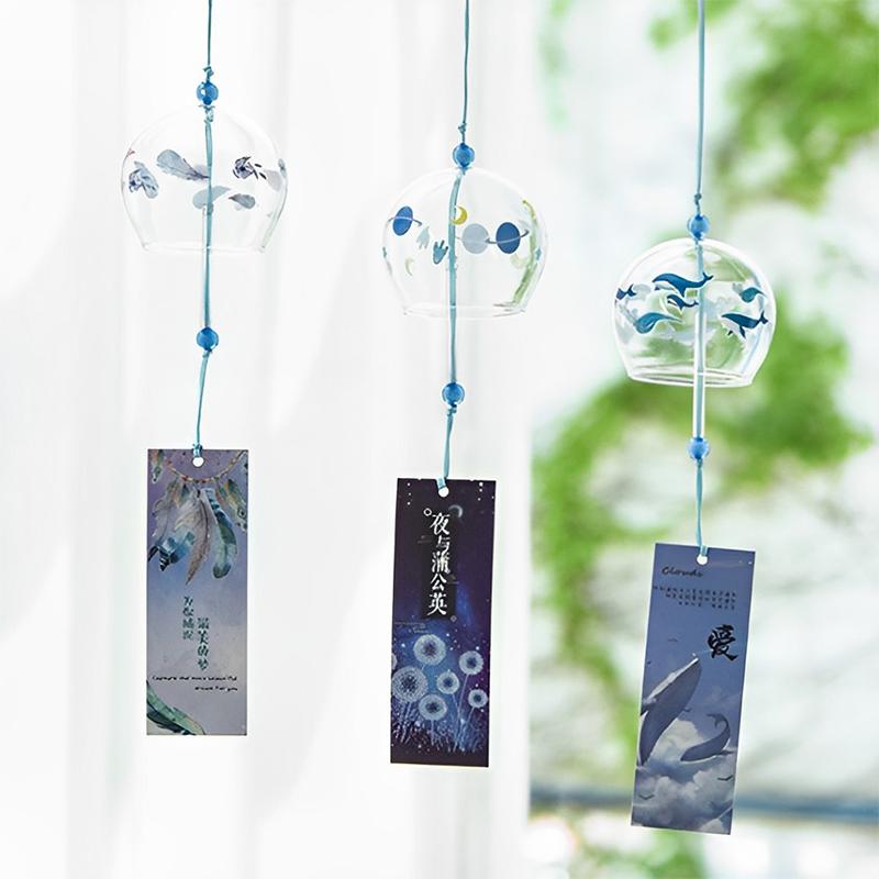 Japanese Wind Bell Sakura Pattern Wind Chimes Handmade Glass Furin Home Decor