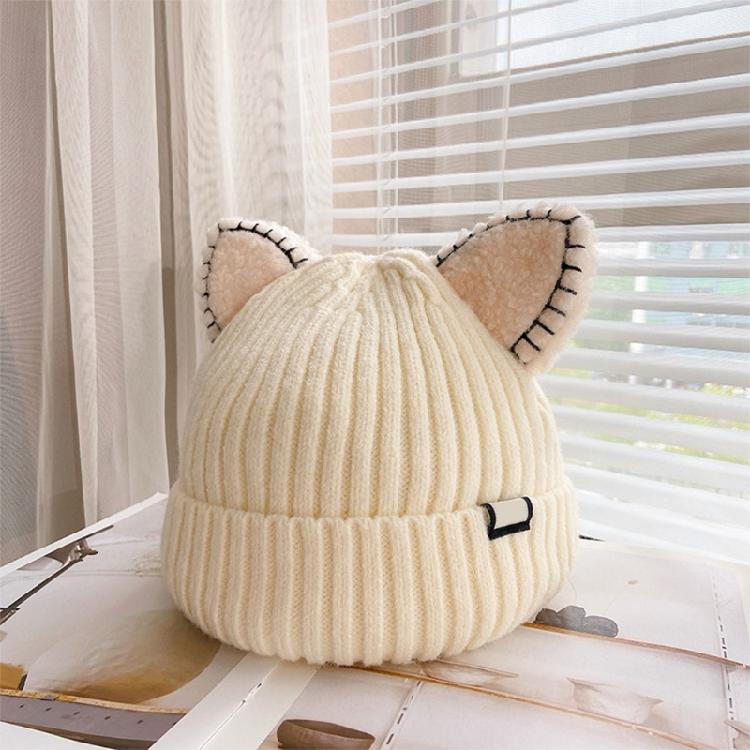 Кавайные шапки с ушками кошки Милая кепка Однотонная шапка Шерстяная вязаная шапка Защита ушей Все-м