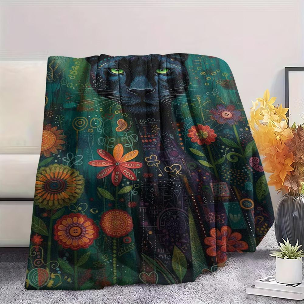 1PC Folk Art Print FlAannel Blanket, High quality Comfortable for All Seasons, Home Decor, Warmth and Comfort