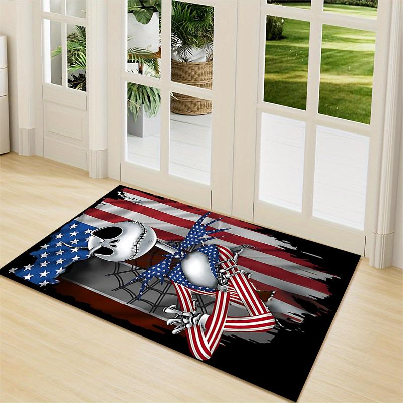 American Flag Skull Artwork Carpet Rug Soft Washable Anti Slip Home Living Room Sofa Mats Personalized Christmas Rug