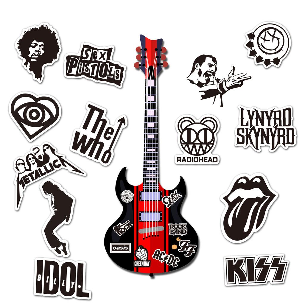 Non-Toxic Rock Music Stickers White And Black Fashion Band Graffiti For Ipad Car Phone Guitar Motorcycle Skateboard Luggage 50Pcs