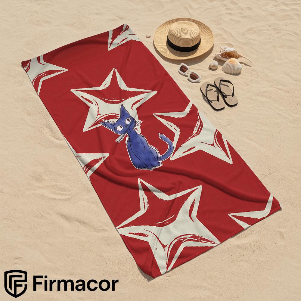 Red Star Cat Soft Portable Travel Towel Unisex Ultra Lightweight Microfiber Oversized Sand Free Quick Dry Beach Towel