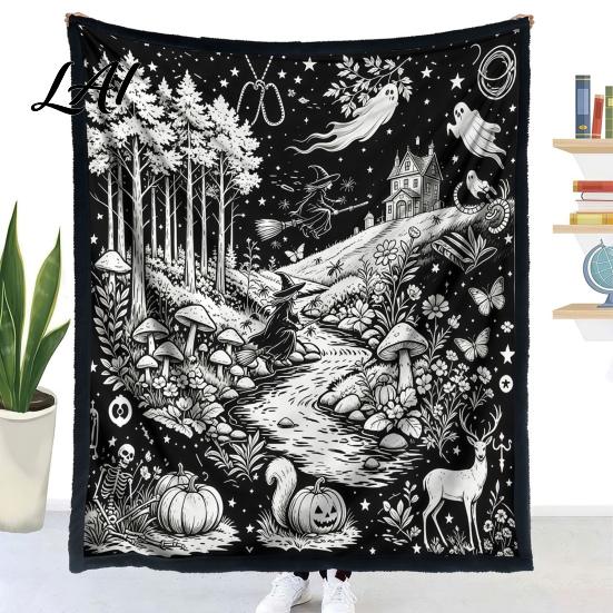 Relaxing Hobby for Home Decor Halloween DIY Coloring Blanket with 24 Markers Washable Throw Blanket Color Stress Relief Craft Projects Your