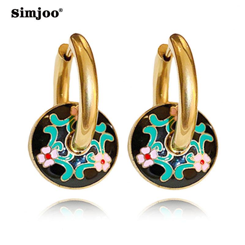 SIMJOO круглые серьги с глазурью во французском стиле, роскошные нишевые серьги в стиле ретро, модные темпераментные женские серьги