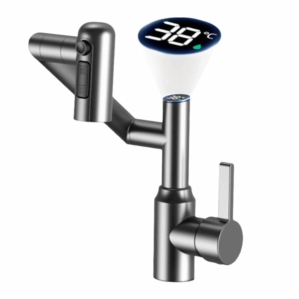 Stainless Steel Mechanical Arm Faucet Digital Display Faucet  Household Application